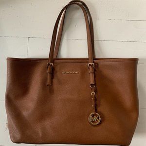 Michael Kors leather tote hand bag - brown / tan